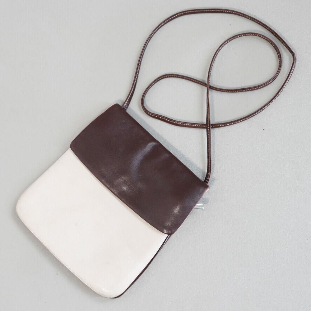 Luis Esteve Crossbody Handbag Womens Small Cream Brown Leather Lined Pockets